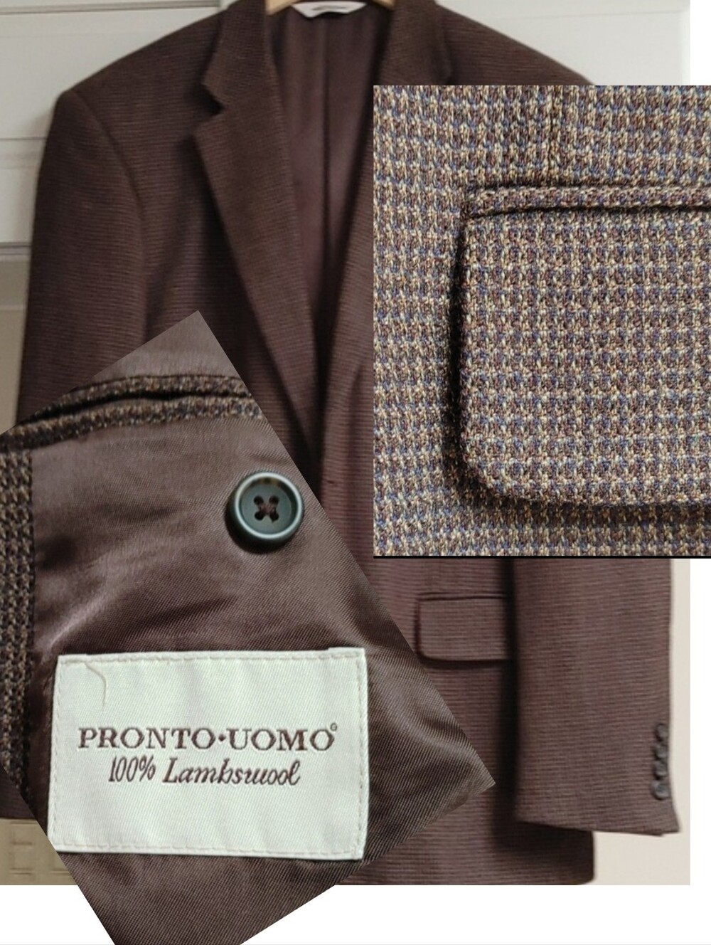 Pronto-Uomo Lambswool Brown Tweed Sports Jacket Size 42 R